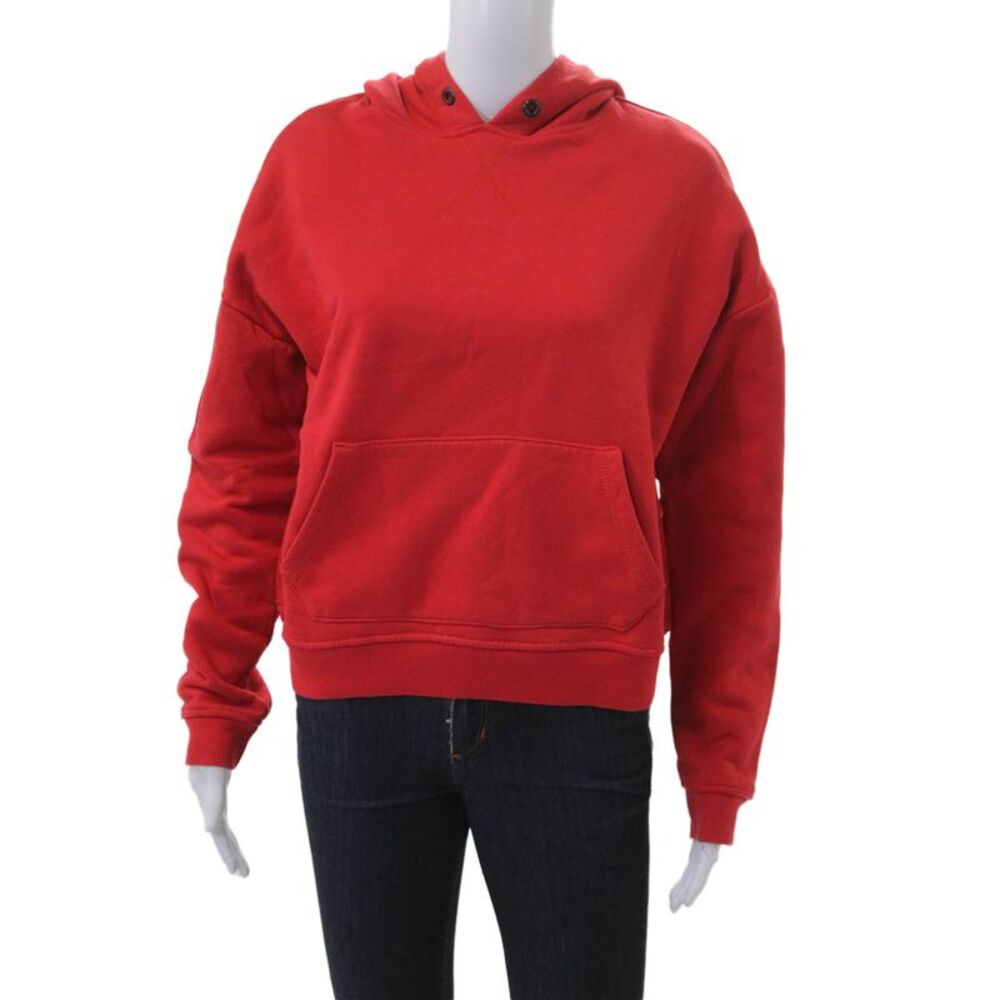Wesley Women Pullover Hoodie Red Button Long Sleeve College Size L